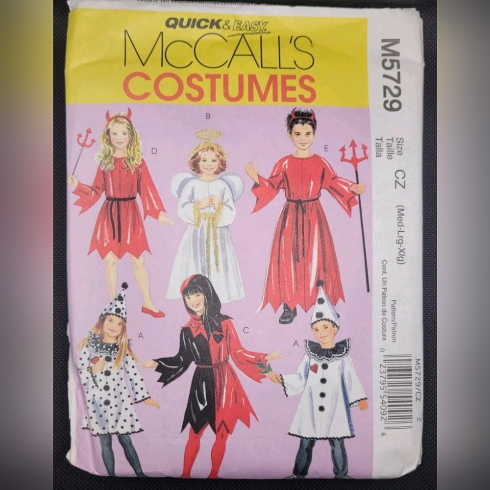 McCall's Costumes #M5729 Sewing Pattern Angel Devil Clown Uncut Children M-XL